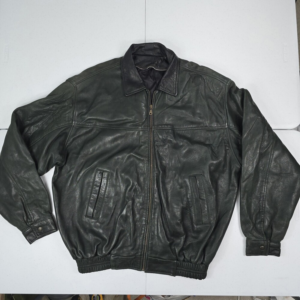 VINTAGE UNBRANDED MEN 3X GREEN SOFT LEATHER BOMBER JACKET MISSING LINING